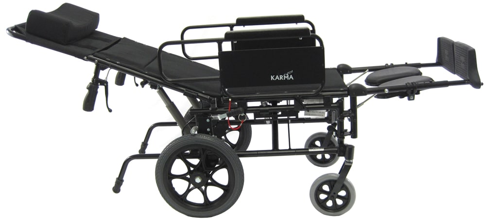 Karman KM5000 Lightweight Reclining Transport Wheelchair With Removable Desk Armrest